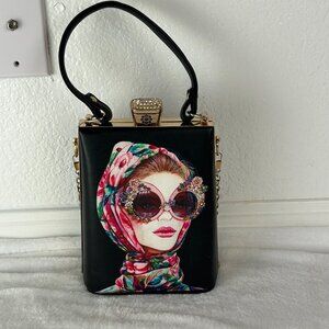 New York Glam Audrey Hepburn Crossbody Bag Rhinestone Clasp Purse Cluch Face